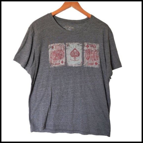 Lucky Brand Burnout Poker Cards‎ Tee Graphic T Shirt L Large Gray - Picture 2 of 10